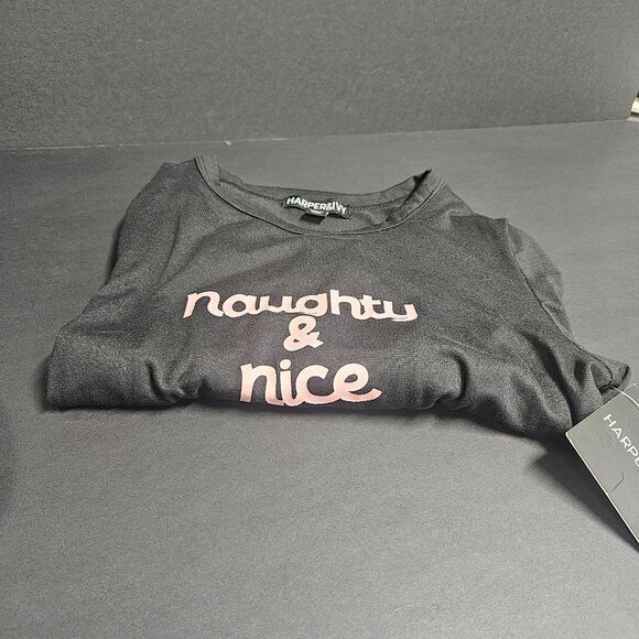 Harper & Ivy XS Black "Naughty & Nice" in pink long sleeve t-shirt - Picture 1 of 6
